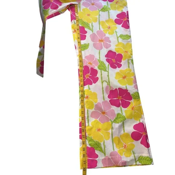 Lilly Pulitzer Floral Print Stretch Pants Size 10 Pink Yellow Cotton Blend - Picture 9 of 14